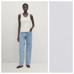 NWT. Massimo Dutti White Cotton Ribbed Fabric Fitted Top. Size M.